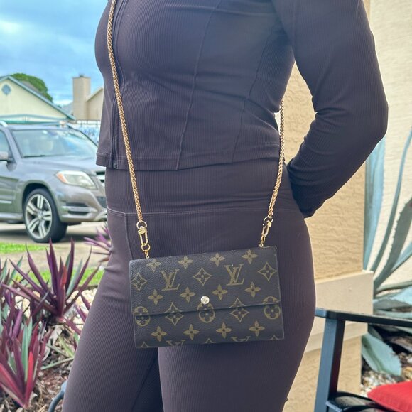 LOUIS VUITTON Monogram Porte Monnaie Tresor Wallet Crossbody Conversion - Picture 10 of 11